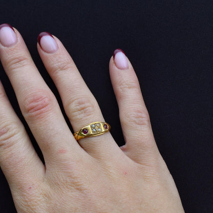 Antique Victorian Ruby and Pearl 18ct Gold Band Ring - Chester 1898