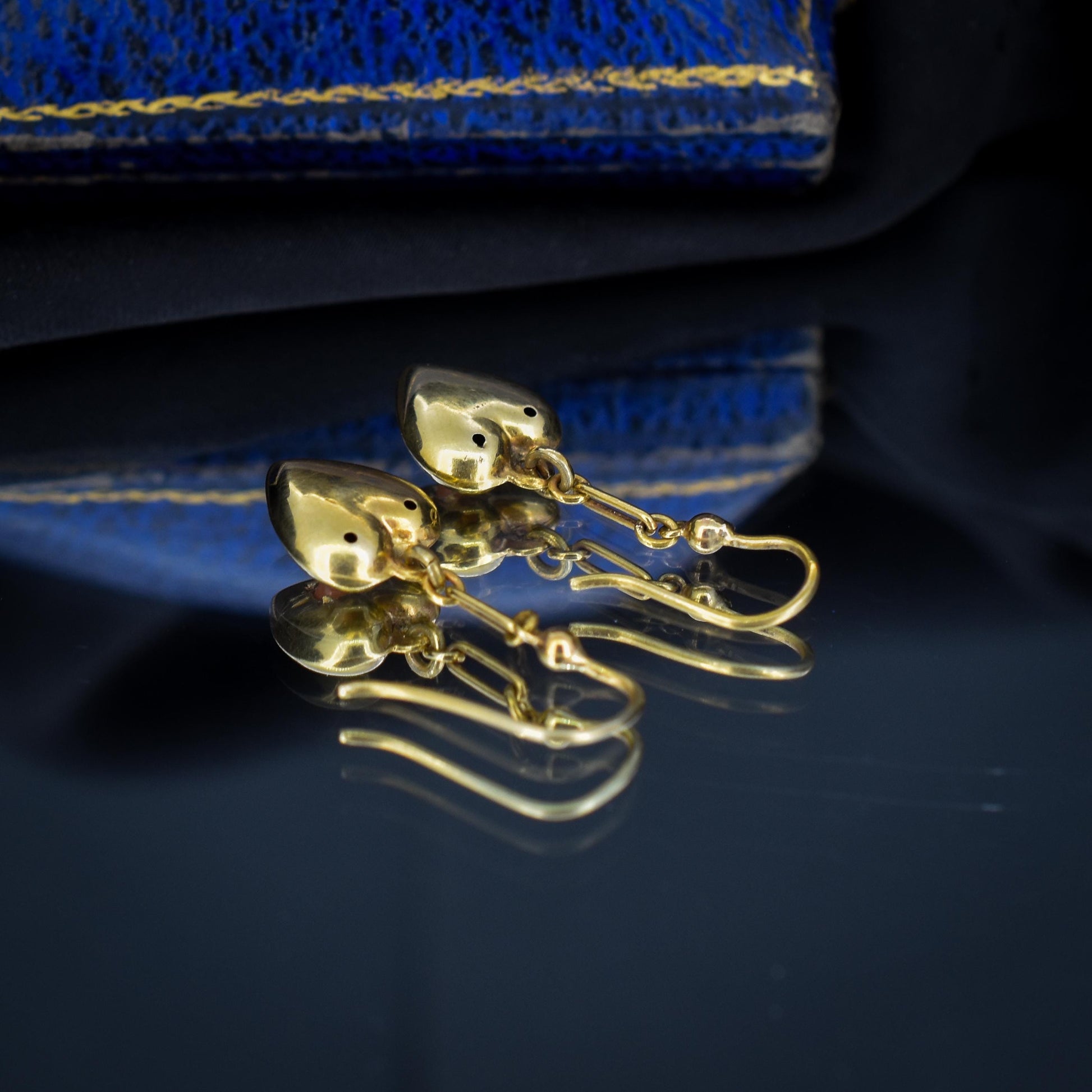 Antique 9ct Gold Coral Heart Drop Earrings