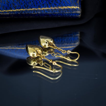 Antique 9ct Gold Coral Heart Drop Earrings