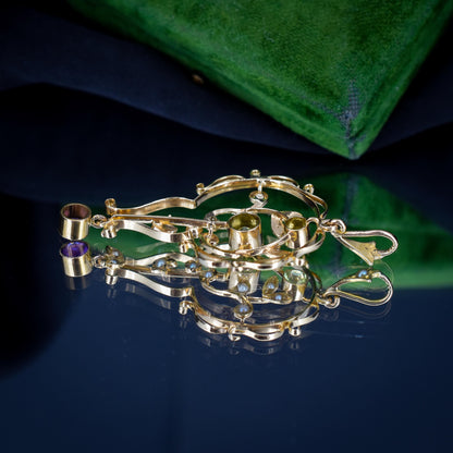 Antique Suffragette Peridot Pearl and Amethyst 15ct Gold Pendant