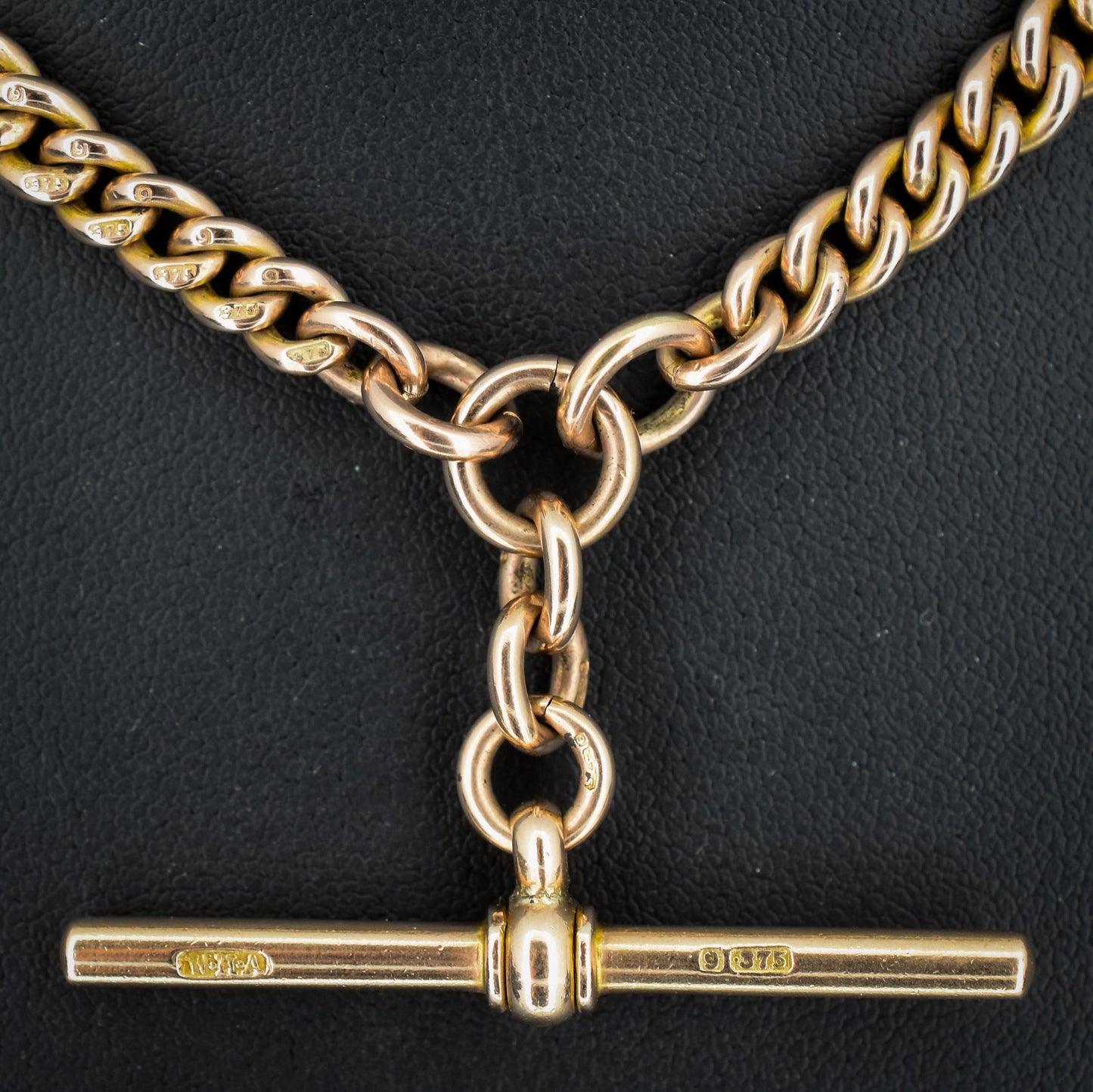 Antique 9ct Gold Double Dog Clip Curb Albert Watch Chain Necklace 15.75"