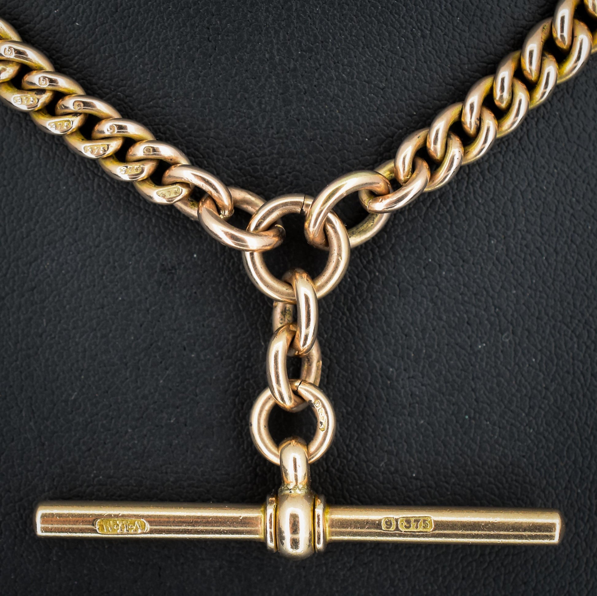 Antique 9ct Gold Double Dog Clip Curb Albert Watch Chain Necklace 15.75"