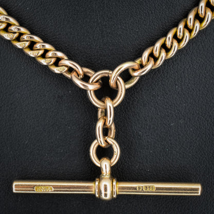Antique 9ct Gold Double Dog Clip Curb Albert Watch Chain Necklace 15.75"