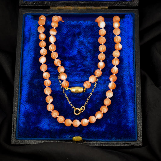 Vintage Natural Coral Gold Beaded Necklace | 18"