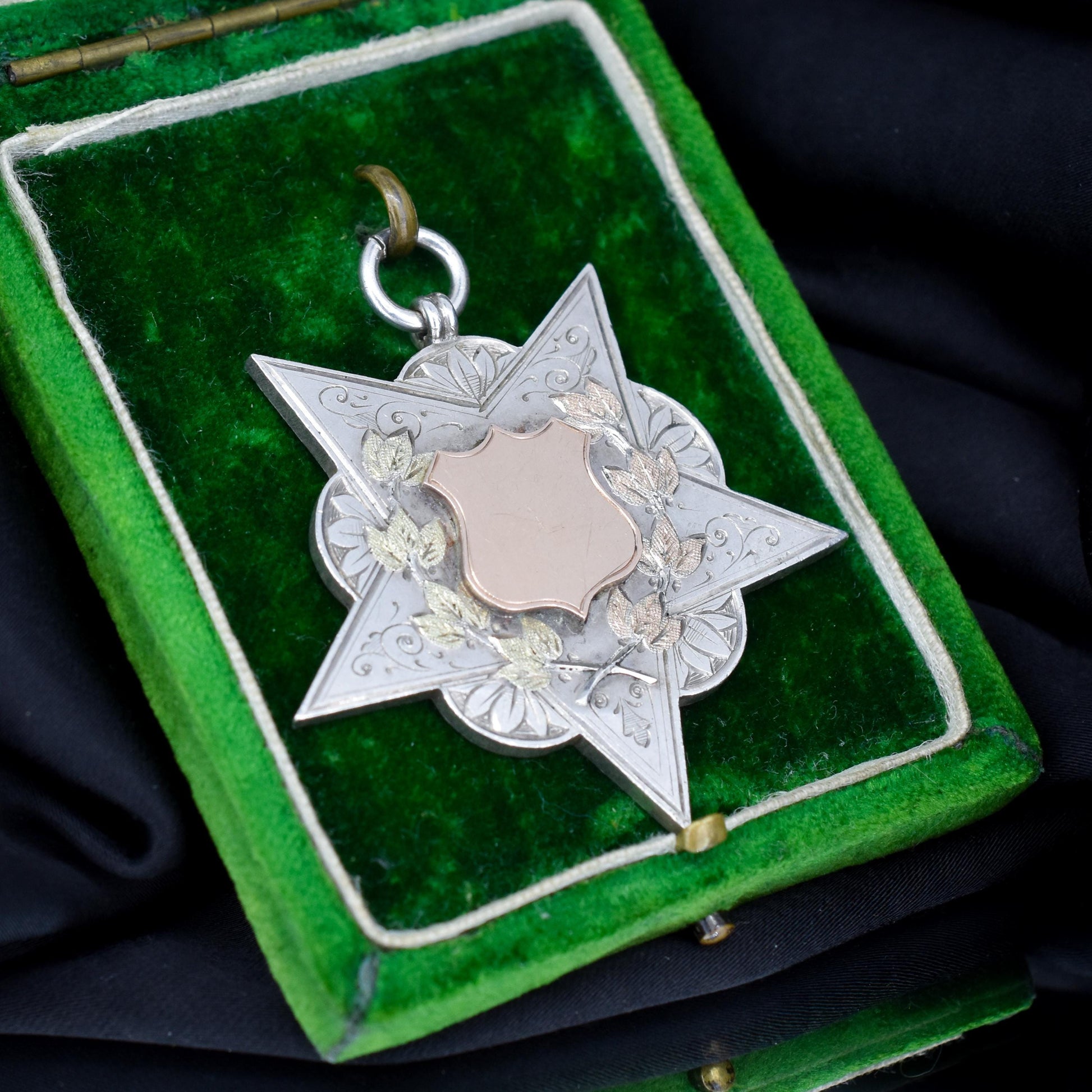 Antique Victorian '1898' Gold Silver Star Medal Pendant