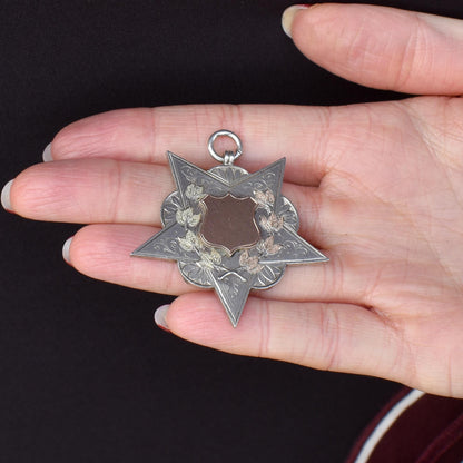 Antique Victorian '1898' Gold Silver Star Medal Pendant