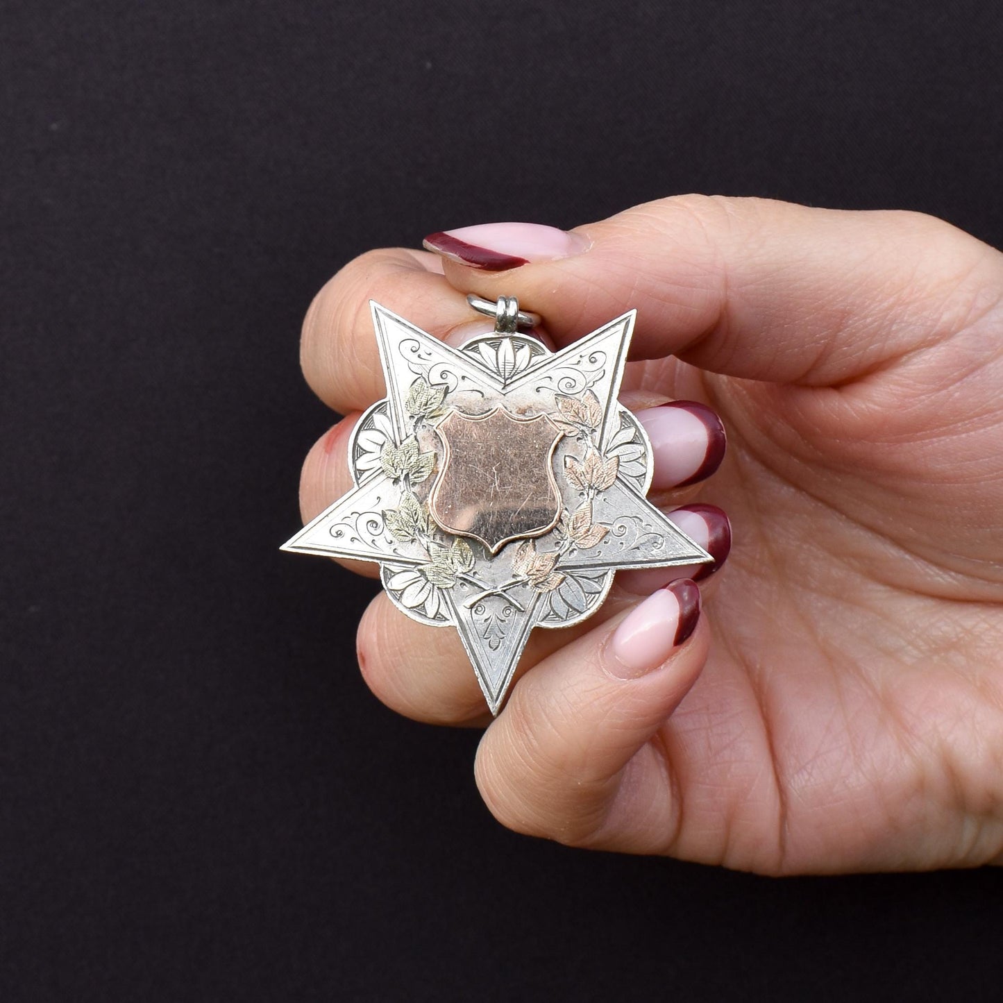 Antique Victorian '1898' Gold Silver Star Medal Pendant