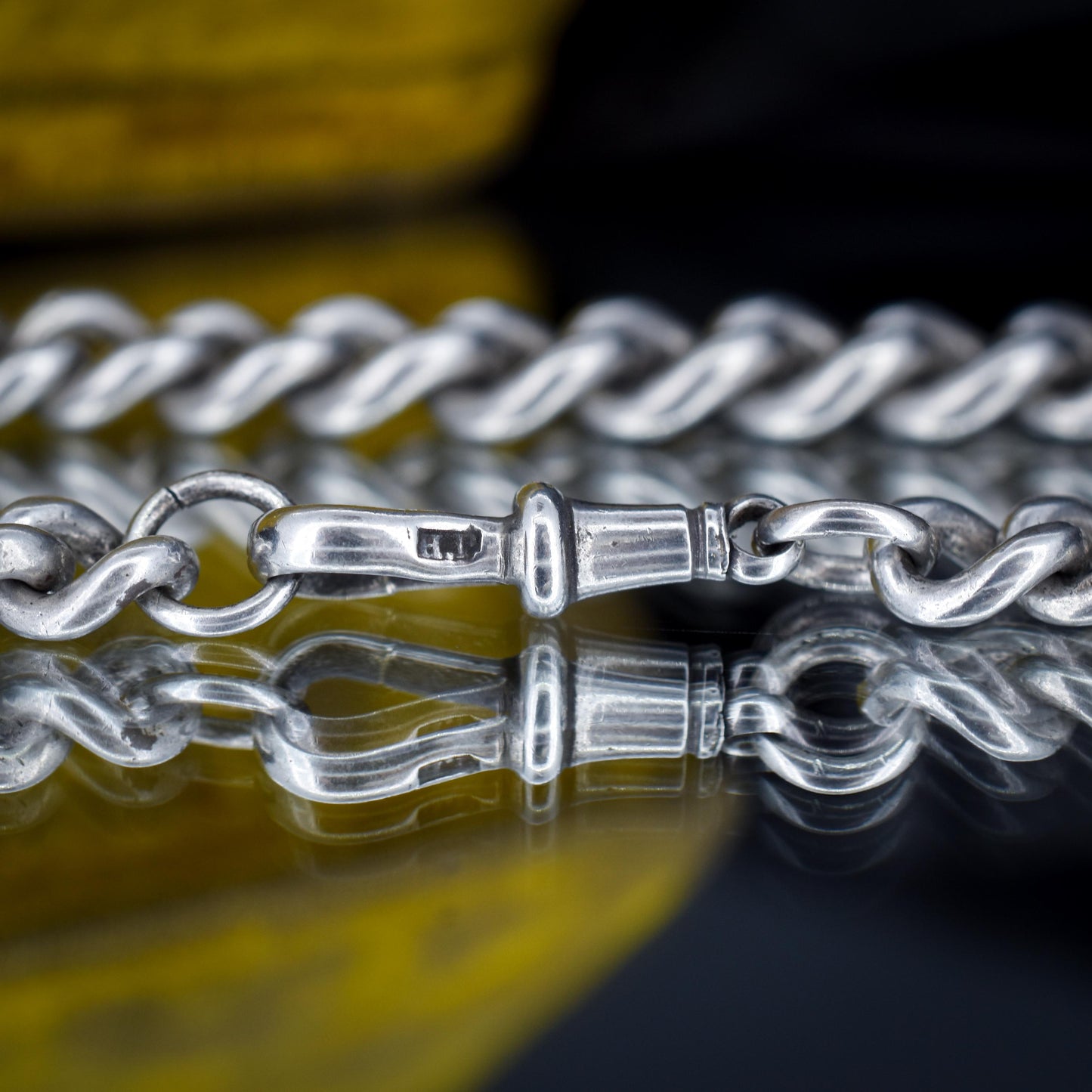 Antique Chunky Graduated Curb Sterling Silver Bracelet with Dog Clip | 7.75"