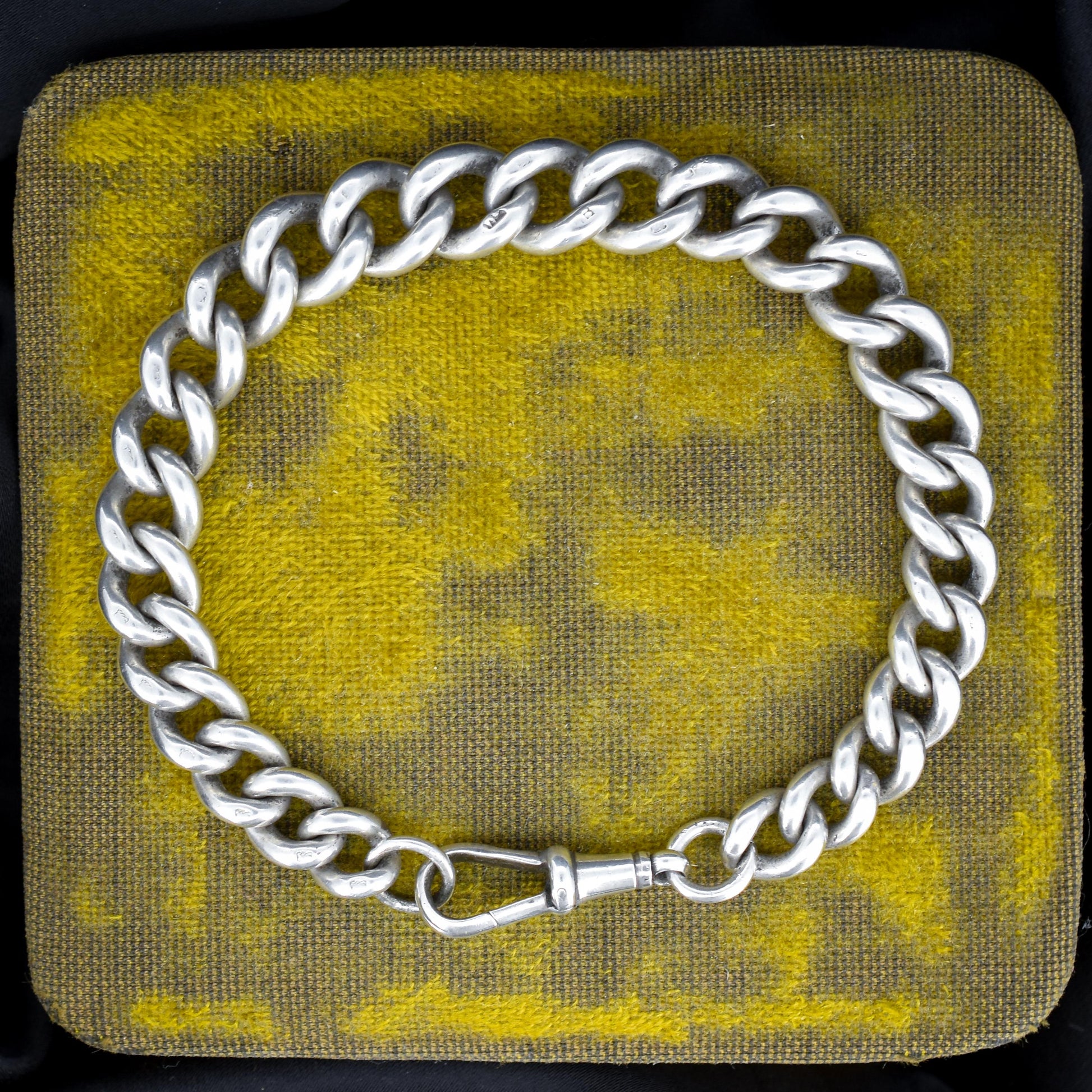 Antique Chunky Graduated Curb Sterling Silver Bracelet with Dog Clip | 7.75"