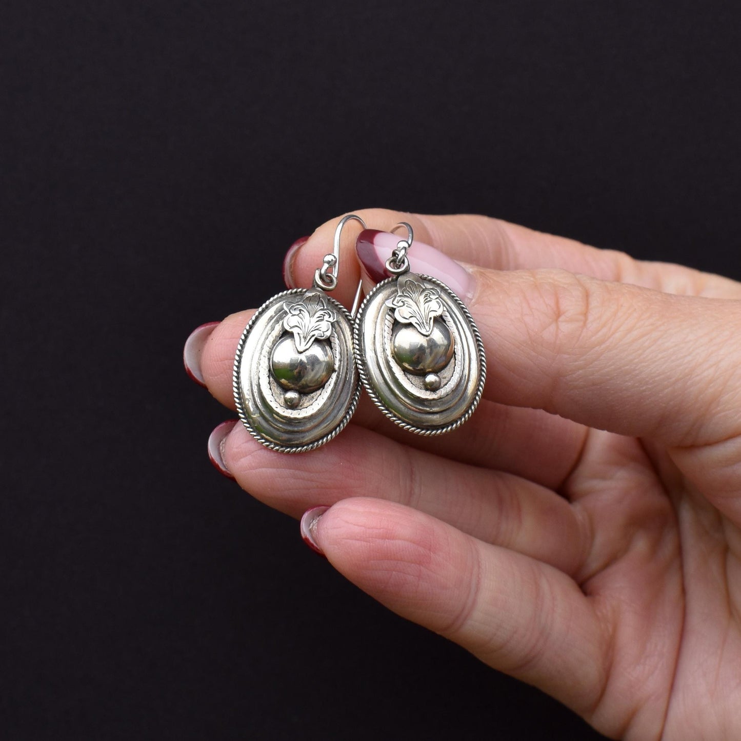 Antique Victorian Oval Silver Aesthetic Drop Dangle Earrings