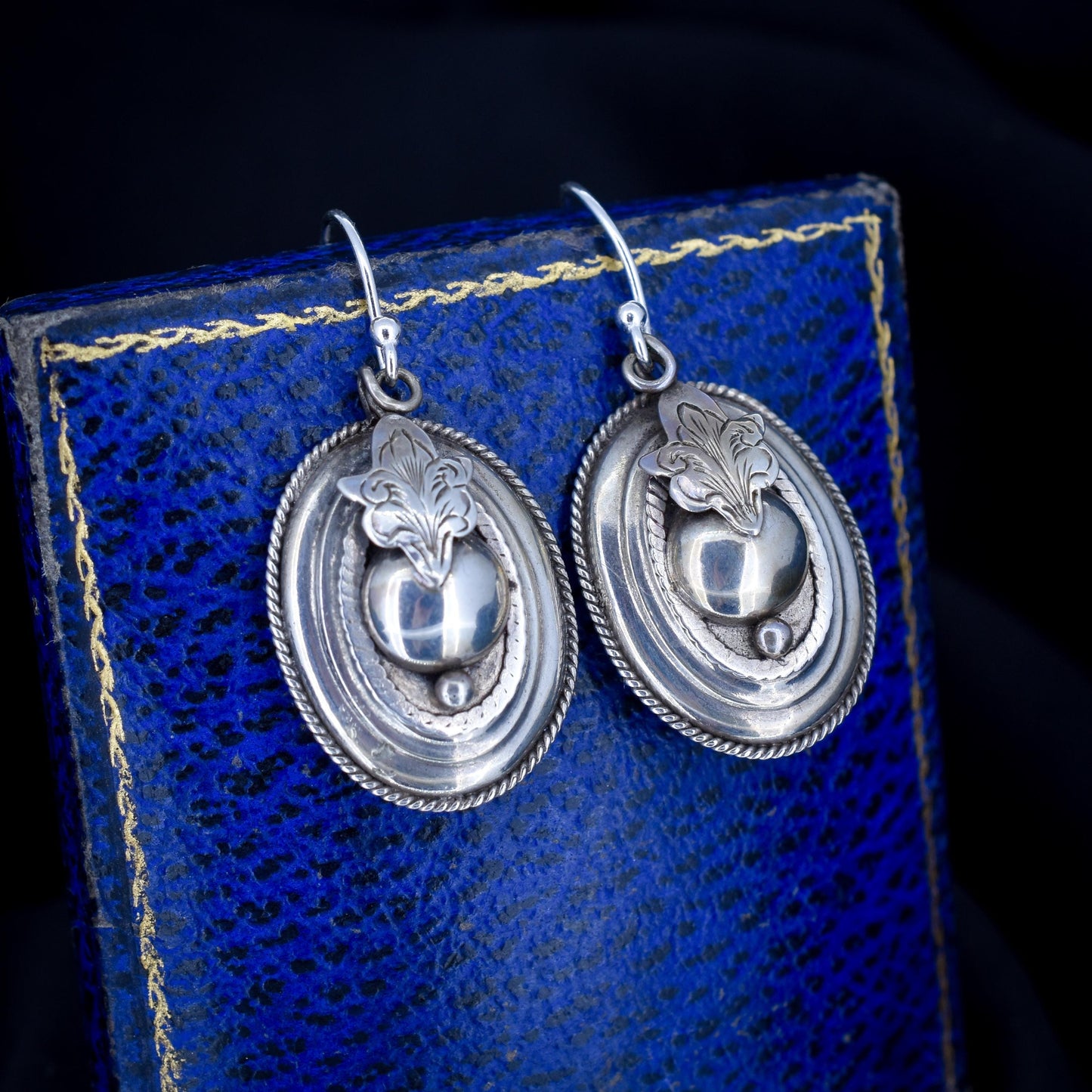 Antique Victorian Oval Silver Aesthetic Drop Dangle Earrings