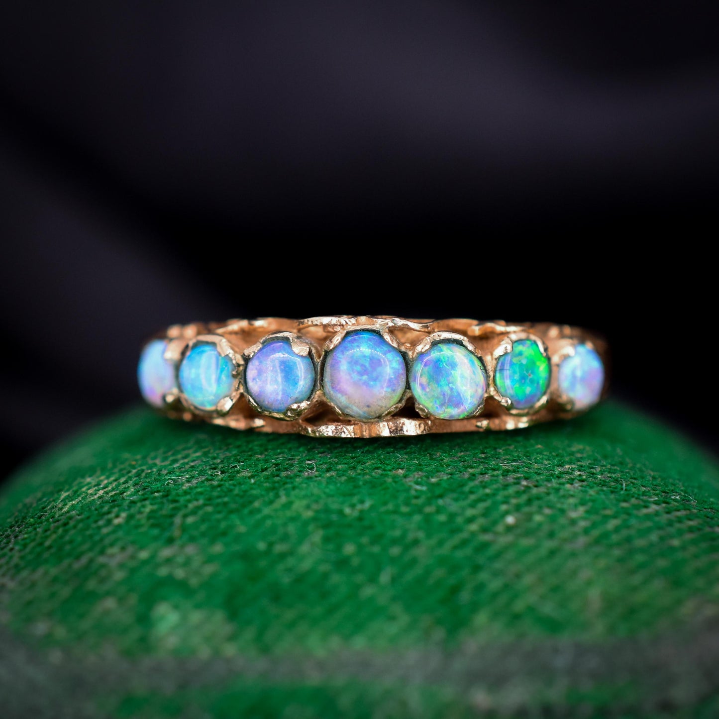 Vintage Opal Seven Stone 9ct Gold Band Ring | Dated 1979