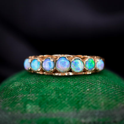 Vintage Opal Seven Stone 9ct Gold Band Ring | Dated 1979