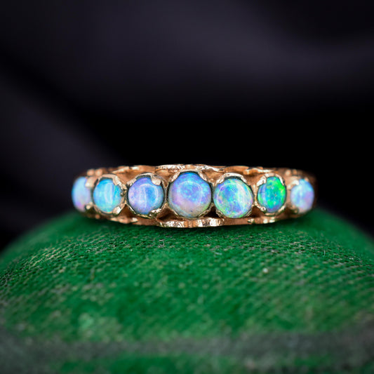 Vintage Opal Seven Stone 9ct Gold Band Ring | Dated 1979