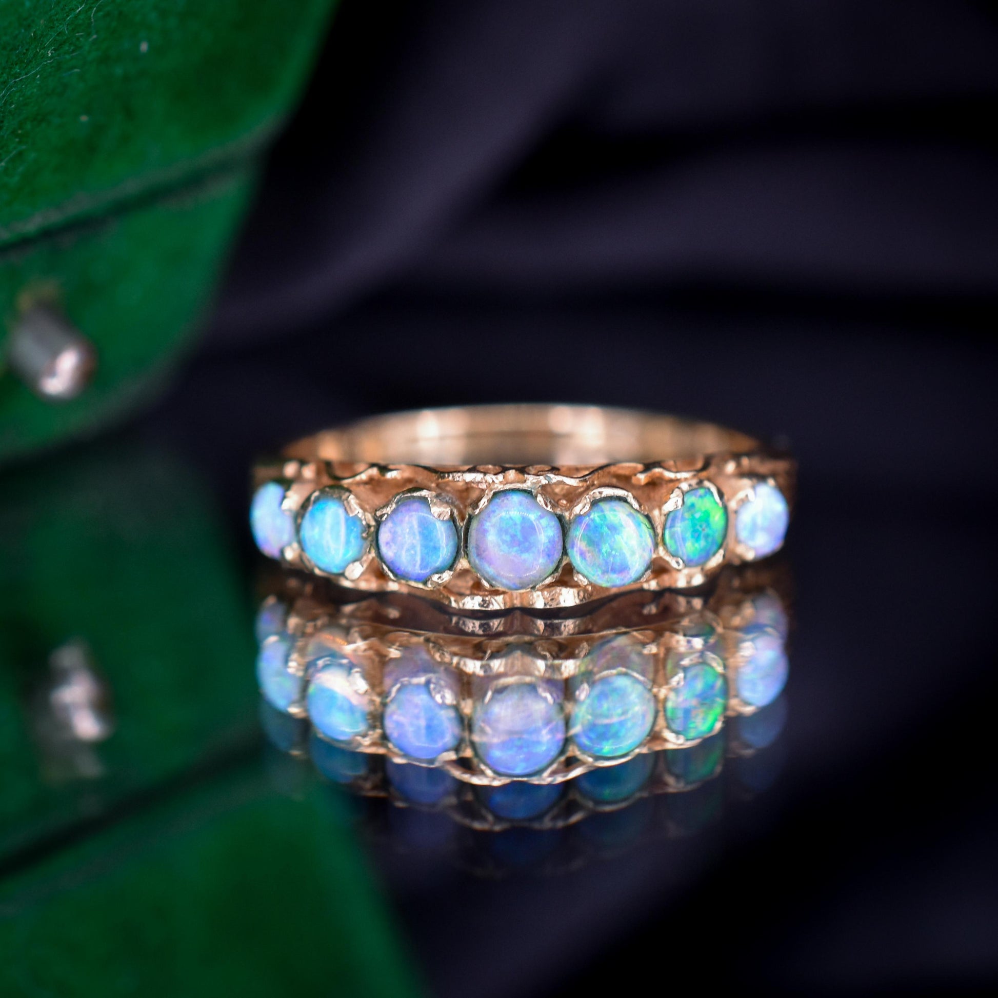 Vintage Opal Seven Stone 9ct Gold Band Ring | Dated 1979
