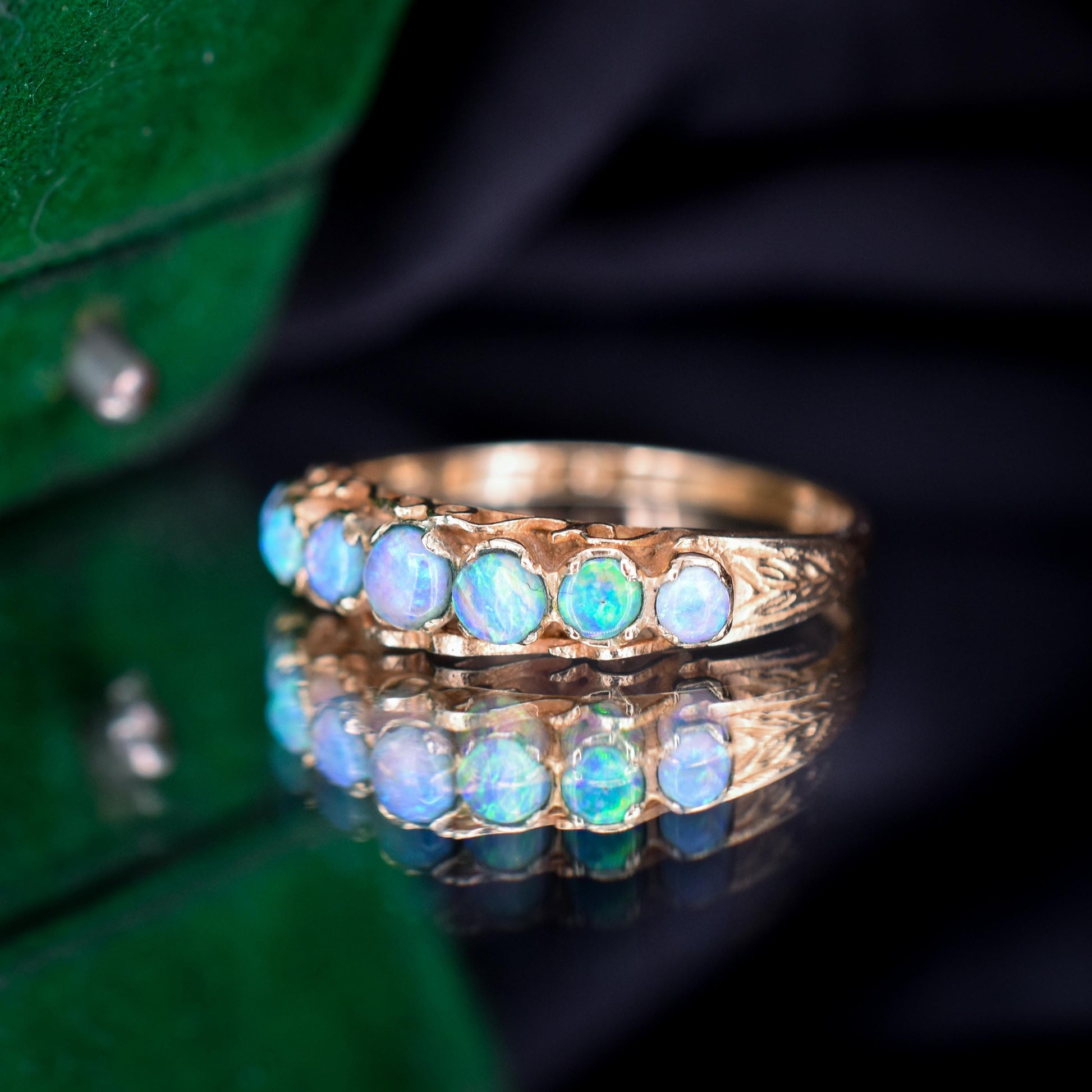Vintage Opal Seven Stone 9ct Gold Band Ring | Dated 1979