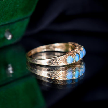 Vintage Opal Seven Stone 9ct Gold Band Ring | Dated 1979