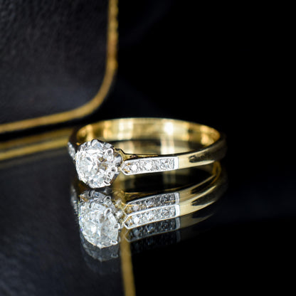 Antique 0.60 Old Cut Diamond 18ct Gold Platinum Solitaire Engagement Ring
