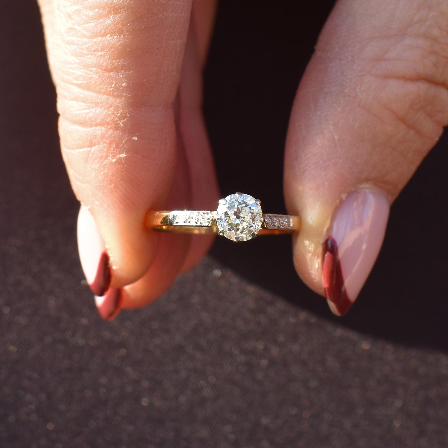 Antique 0.60 Old Cut Diamond 18ct Gold Platinum Solitaire Engagement Ring