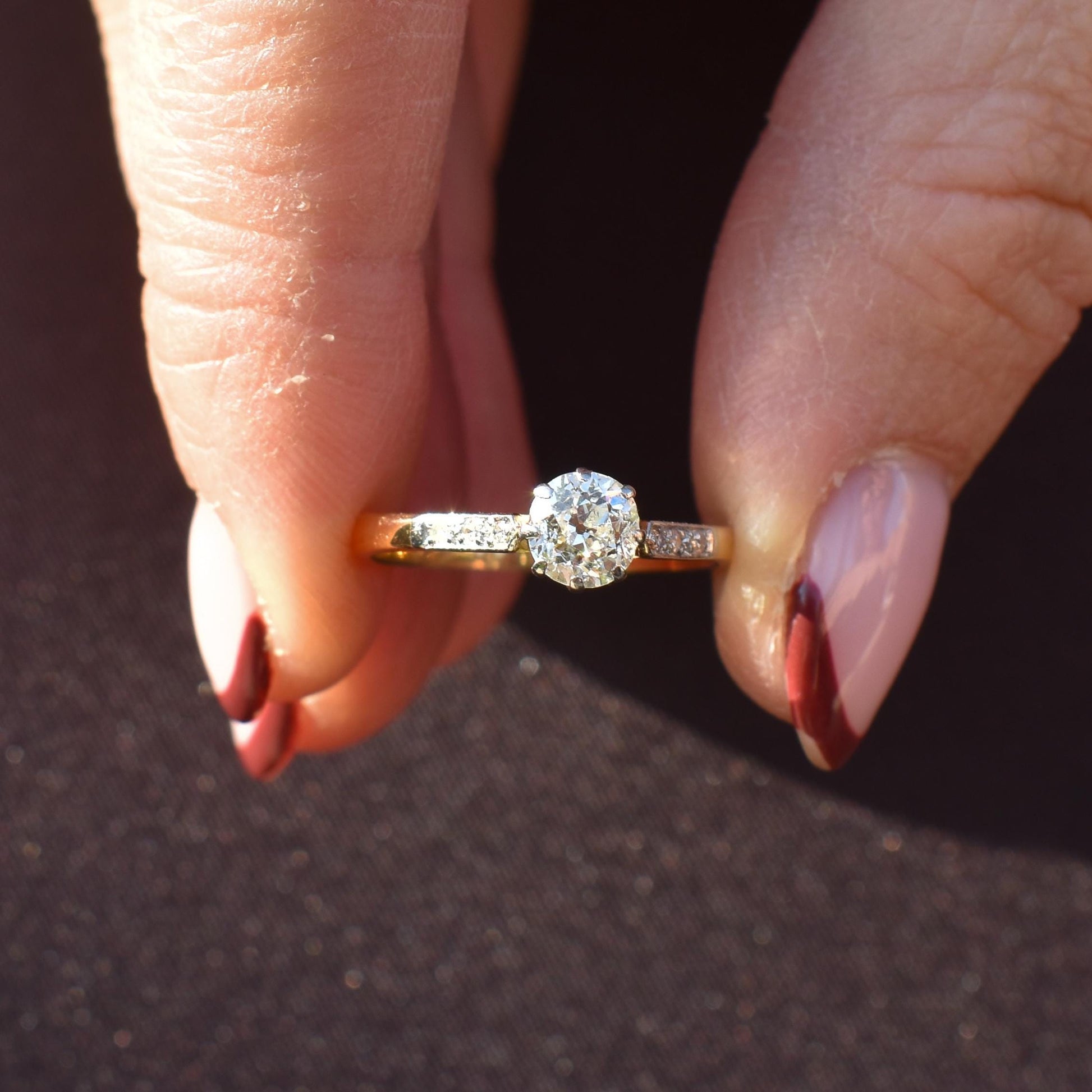 Antique 0.60 Old Cut Diamond 18ct Gold Platinum Solitaire Engagement Ring