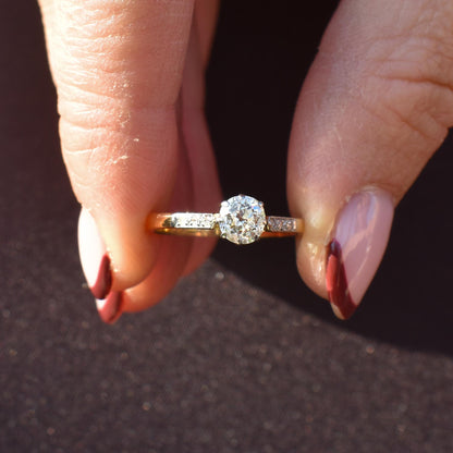 Antique 0.60 Old Cut Diamond 18ct Gold Platinum Solitaire Engagement Ring