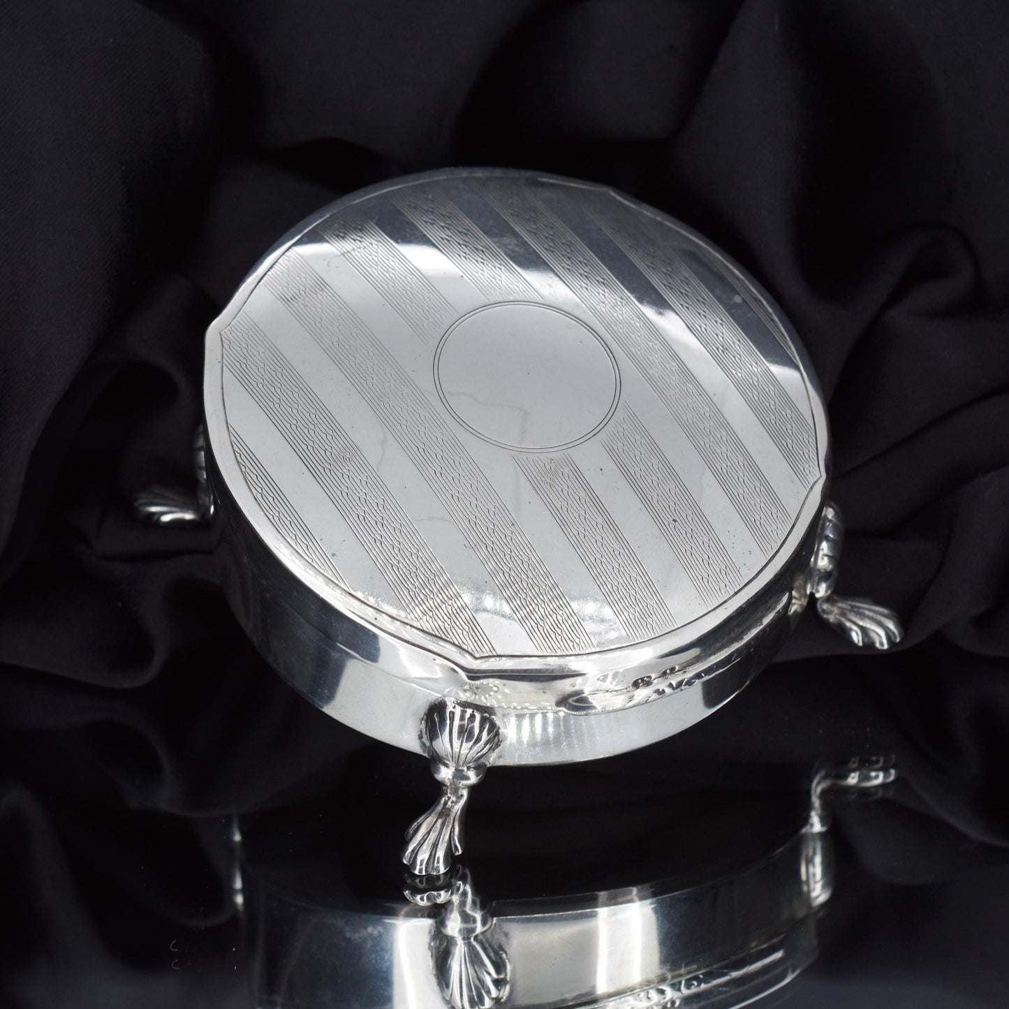 Antique Round Sterling Silver Jewellery Trinket Box - Birmingham 1910