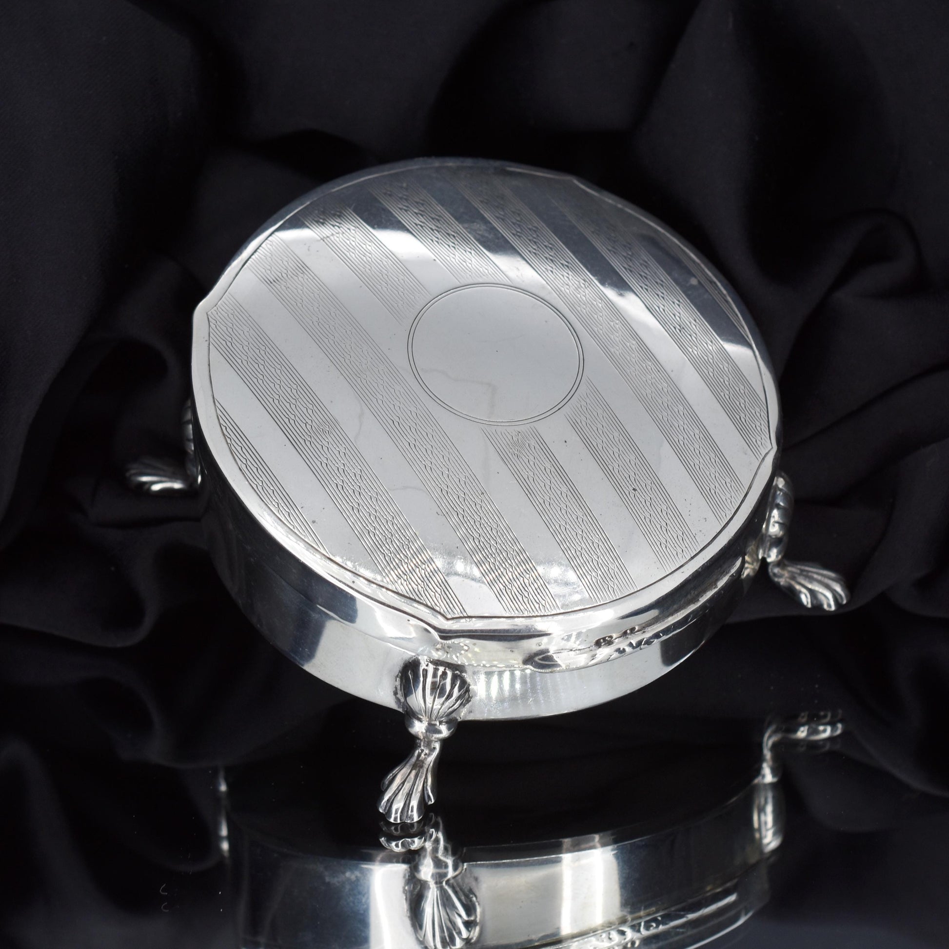 Antique Round Sterling Silver Jewellery Trinket Box - Birmingham 1910