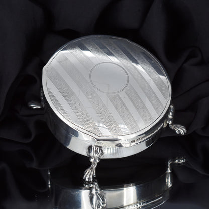 Antique Round Sterling Silver Jewellery Trinket Box - Birmingham 1910