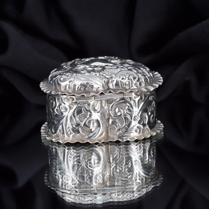Antique Birmingham 1897 Sterling Silver Heart Trinket Jewellery Box