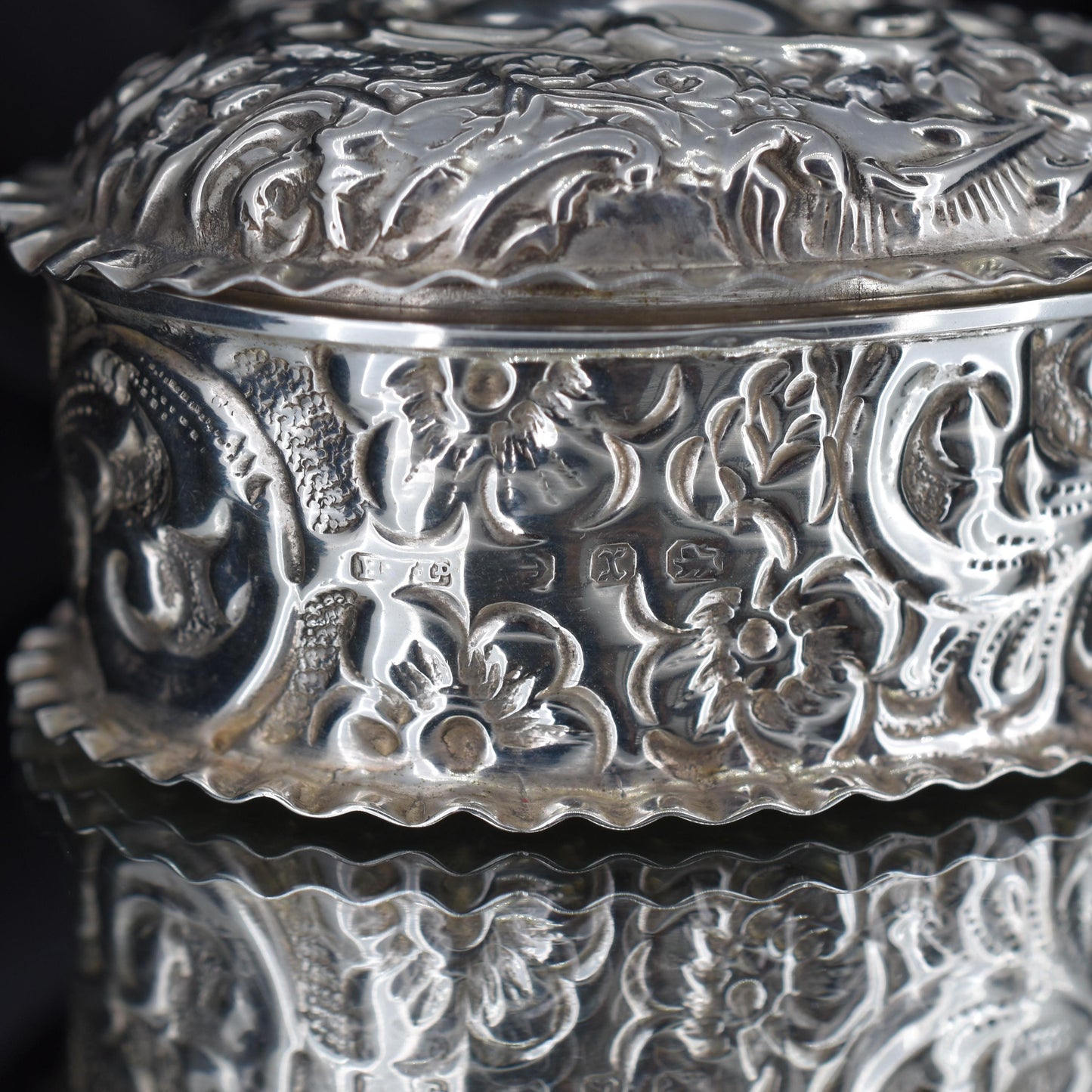 Antique Birmingham 1897 Sterling Silver Heart Trinket Jewellery Box