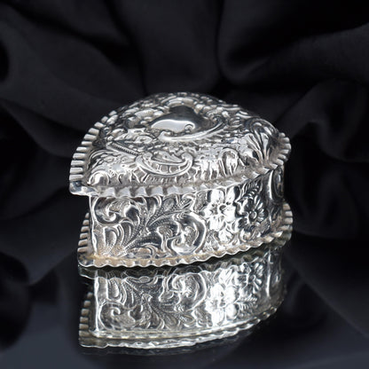 Antique Birmingham 1897 Sterling Silver Heart Trinket Jewellery Box