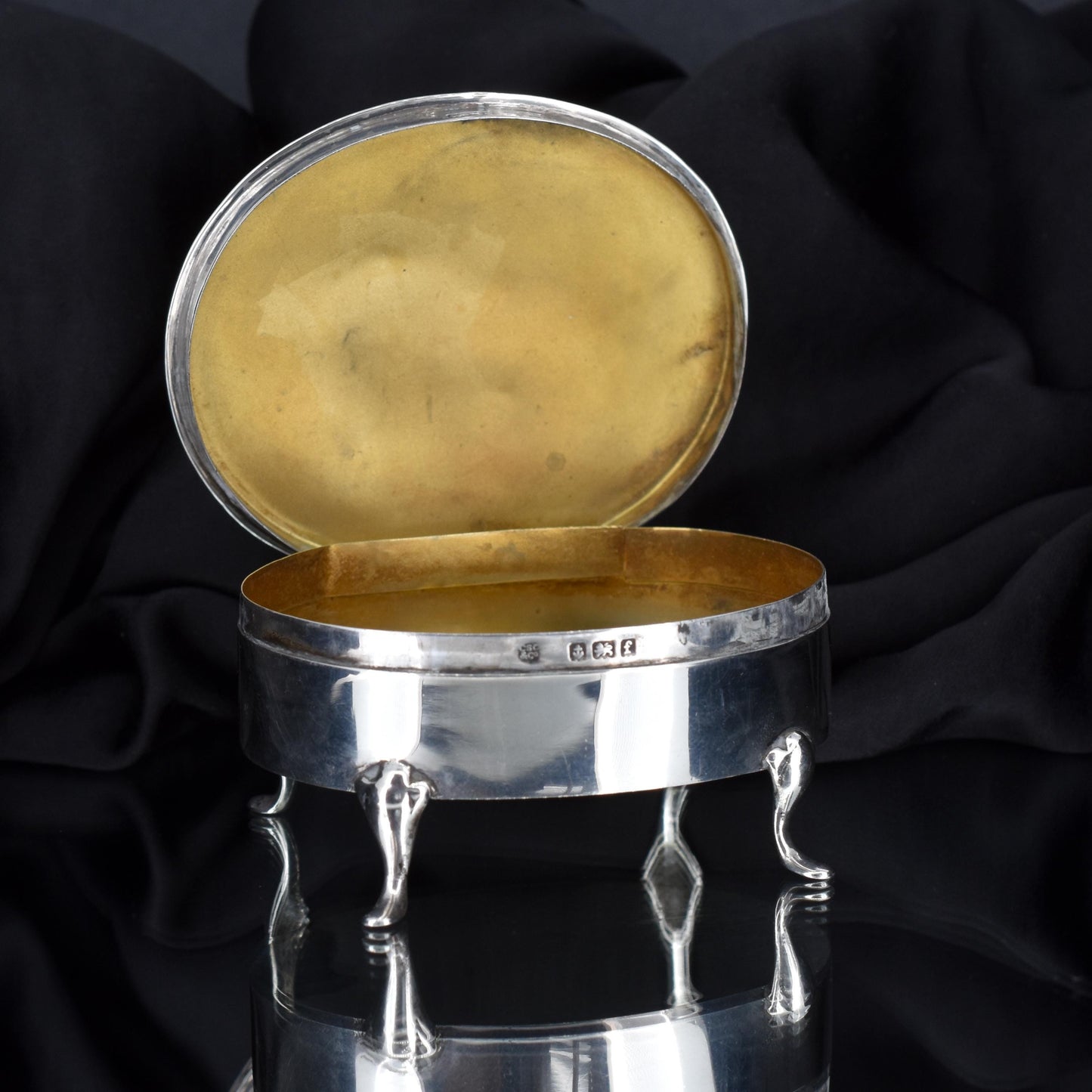 Antique Birmingham 1905 Hallmarked Sterling Silver Oval Jewellery Trinket Box