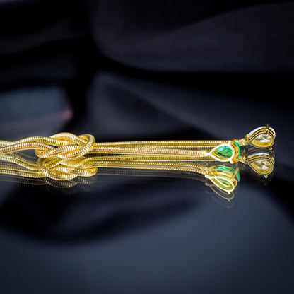 Emerald and Diamond Lariat Knot 18ct Gold Snake Chain Drop Necklace | 15.75"