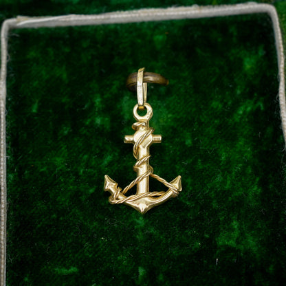 Vintage 18ct Yellow Gold Anchor Rope Nautical Pendant