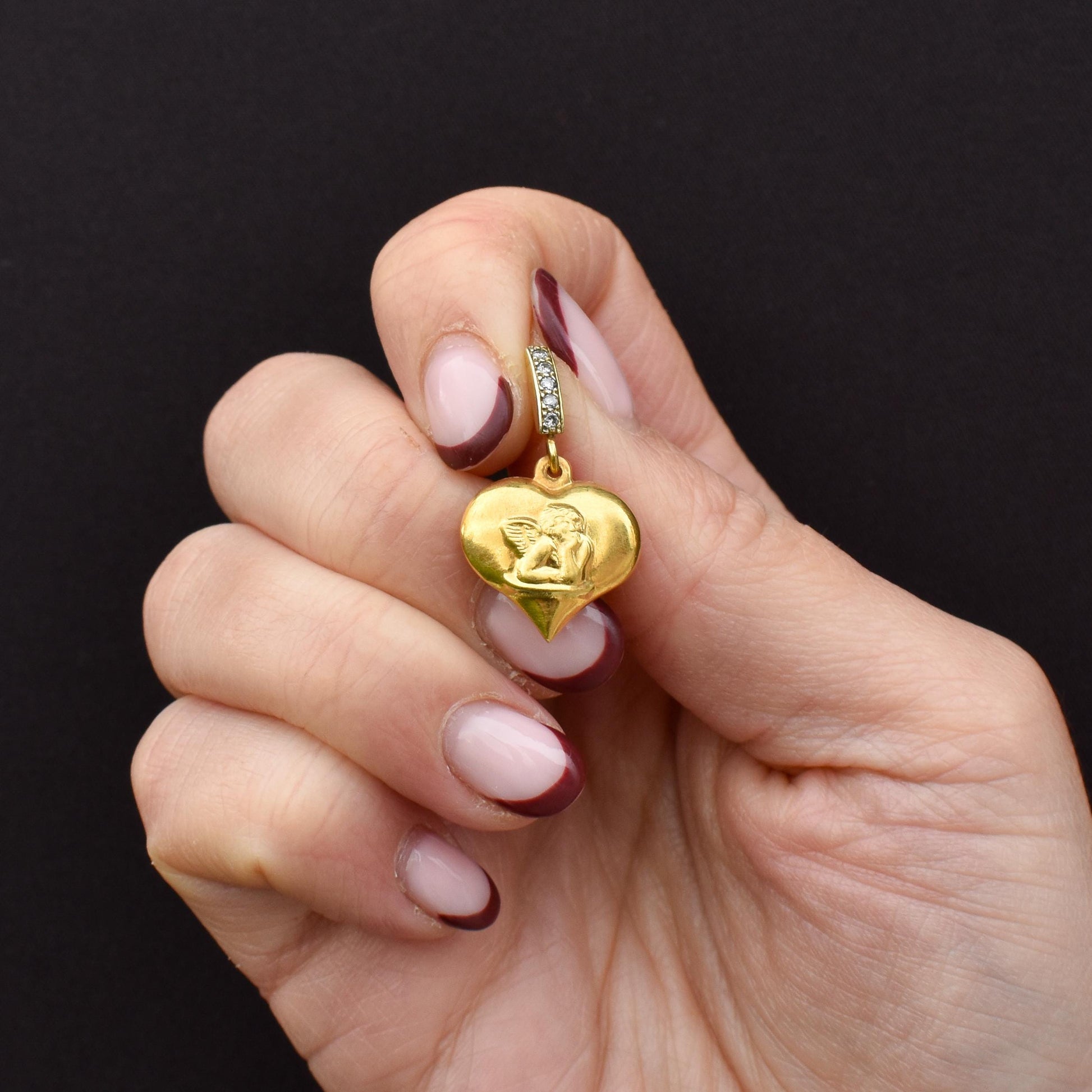 Vintage Diamond Cherub 9ct Gold Heart Pendant