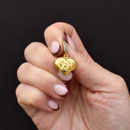 Vintage Diamond Cherub 9ct Gold Heart Pendant