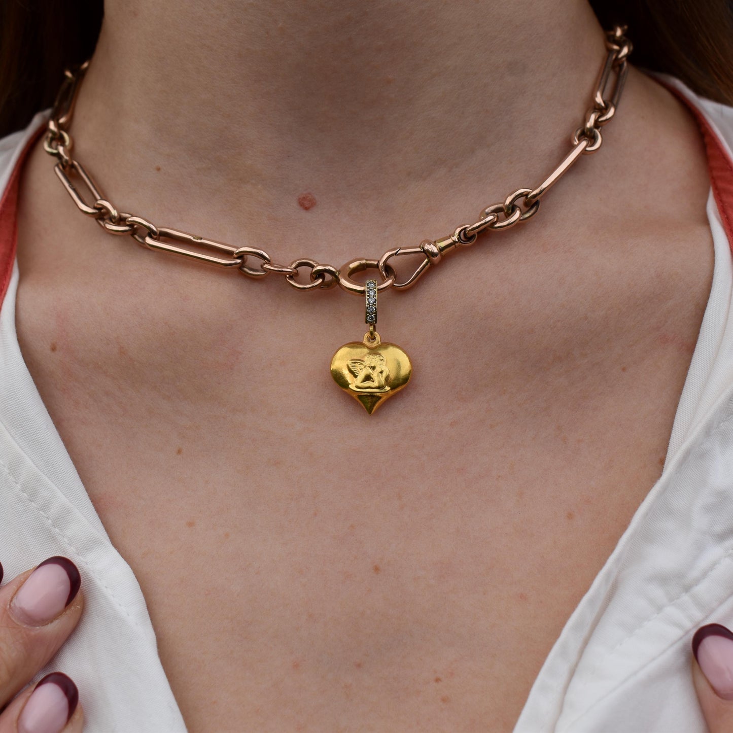 Vintage Diamond Cherub 9ct Gold Heart Pendant