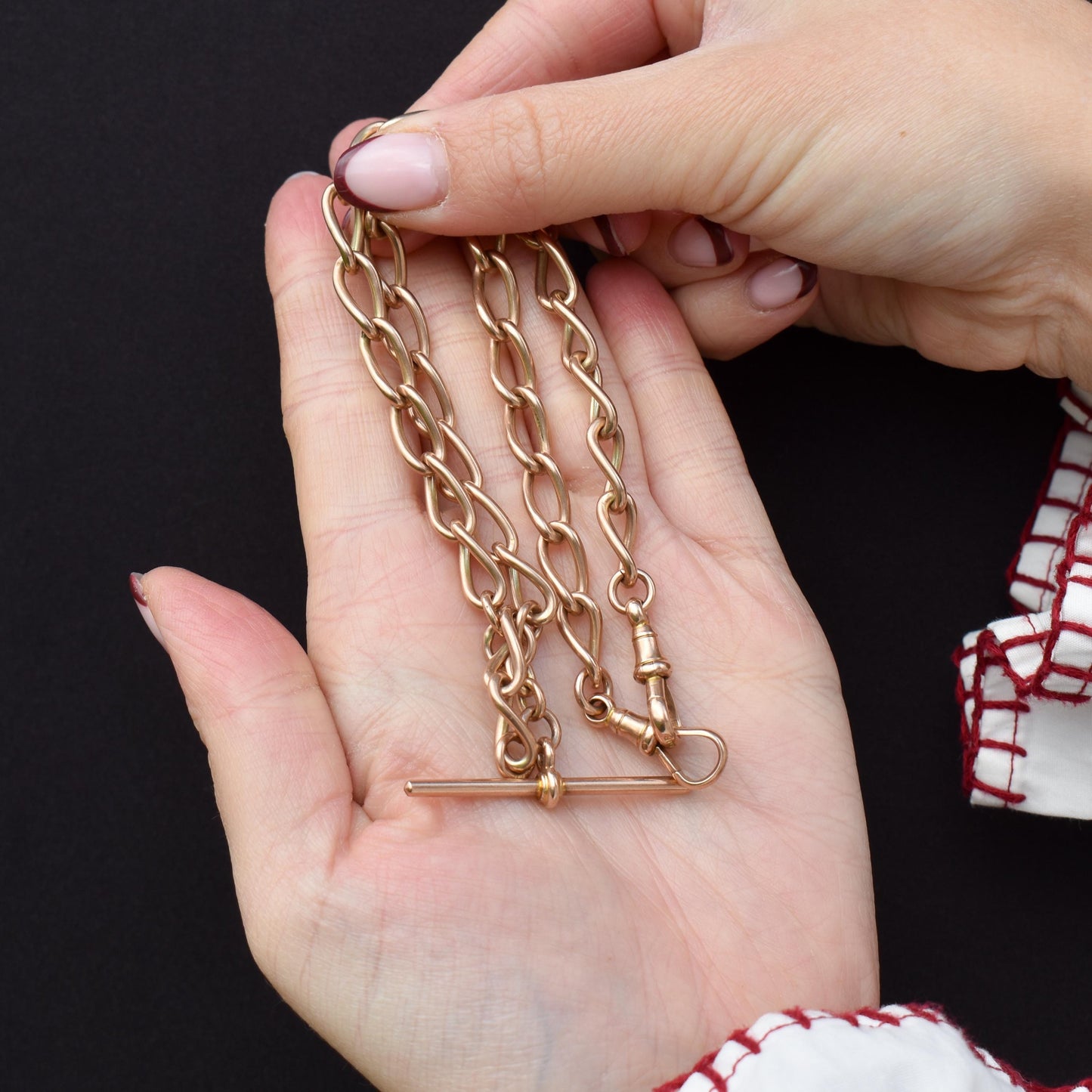 Antique 9ct Gold Oval Link Albert Watch Chain Necklace | 15.5" | Chester 1923