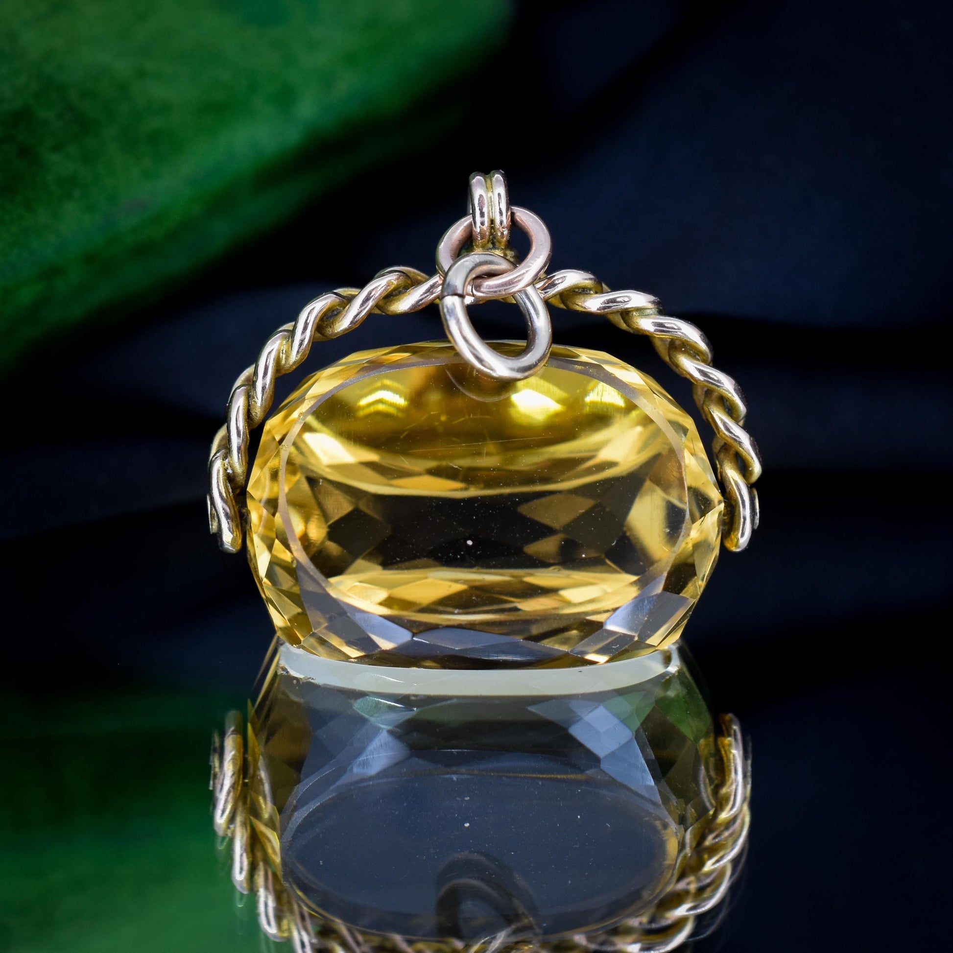 Antique Victorian Heavy Citrine Spinning Swivel Fob Gold Charm Pendant