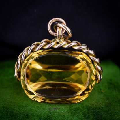 Antique Victorian Heavy Citrine Spinning Swivel Fob Gold Charm Pendant