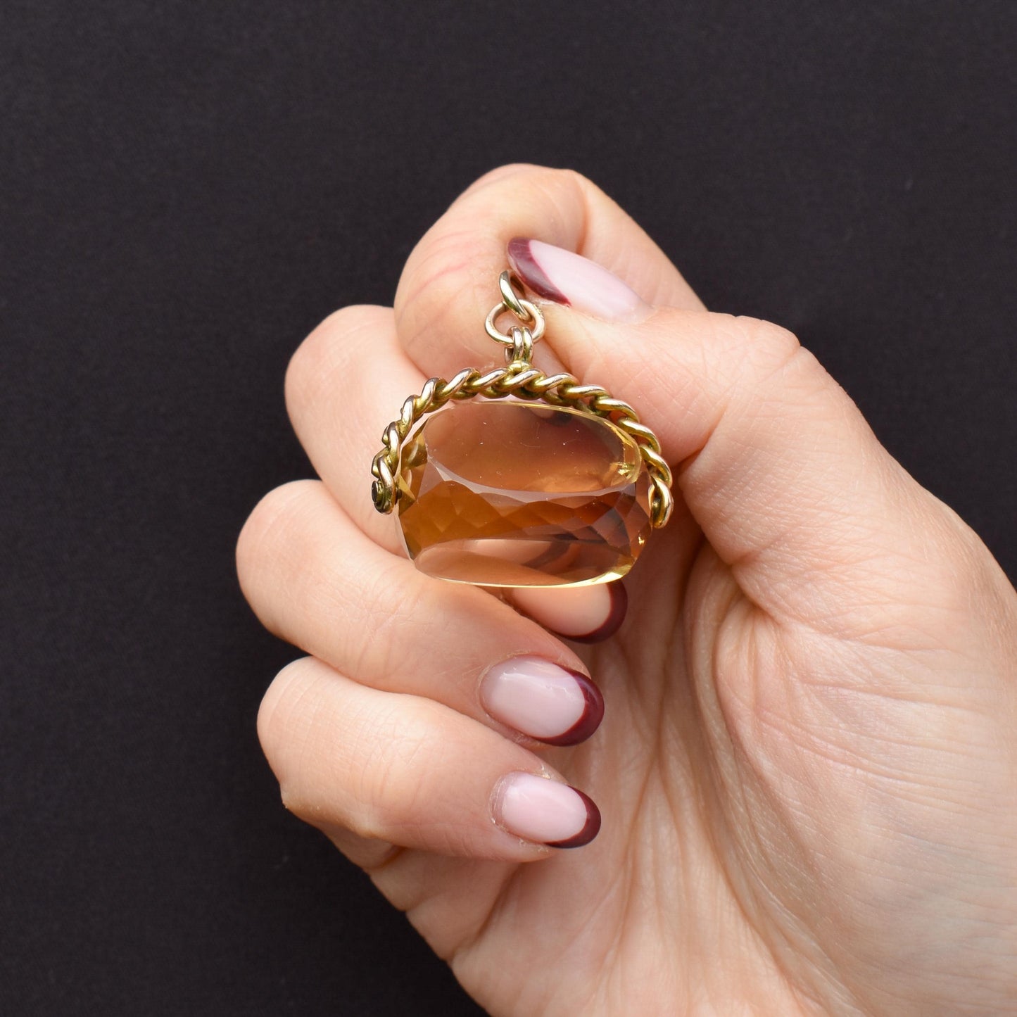 Antique Victorian Heavy Citrine Spinning Swivel Fob Gold Charm Pendant