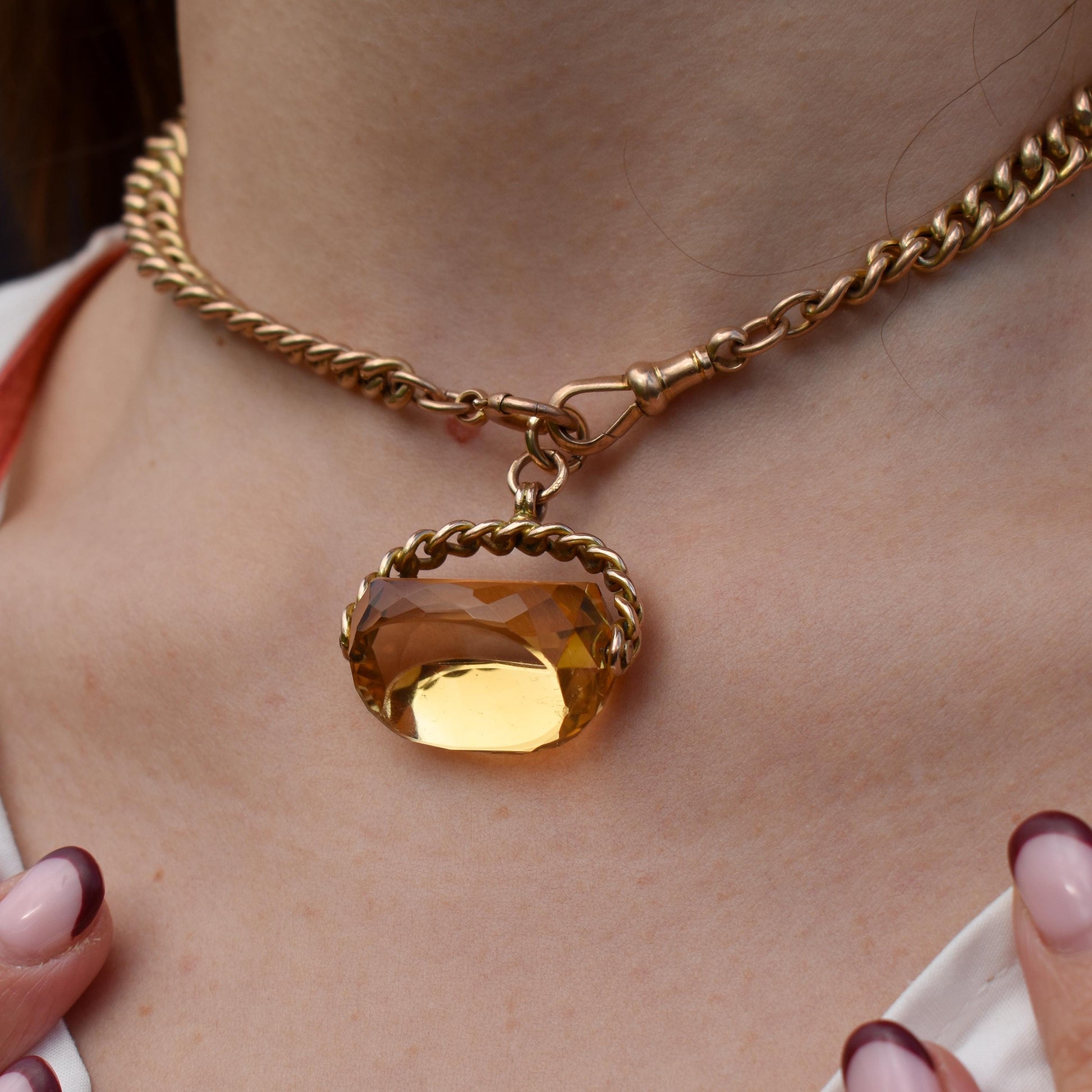 Antique Victorian Heavy Citrine Spinning Swivel Fob Gold Charm Pendant