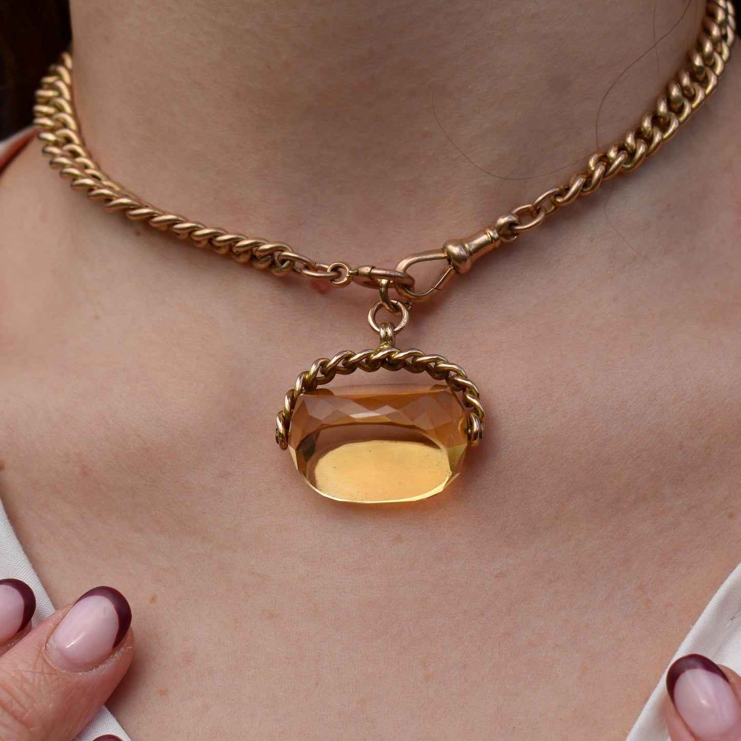 Antique Victorian Heavy Citrine Spinning Swivel Fob Gold Charm Pendant