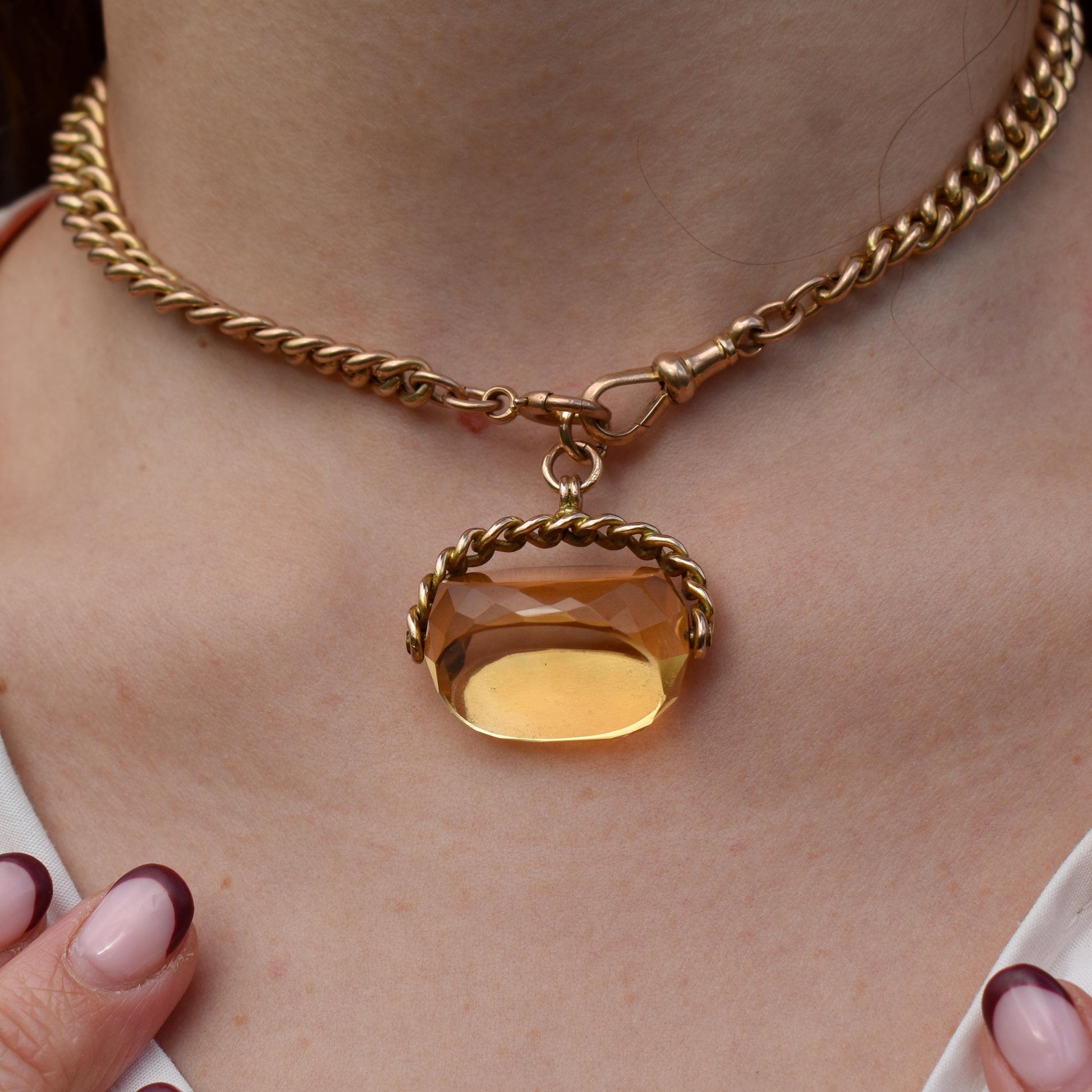 Antique Victorian Heavy Citrine Spinning Swivel Fob Gold Charm Pendant