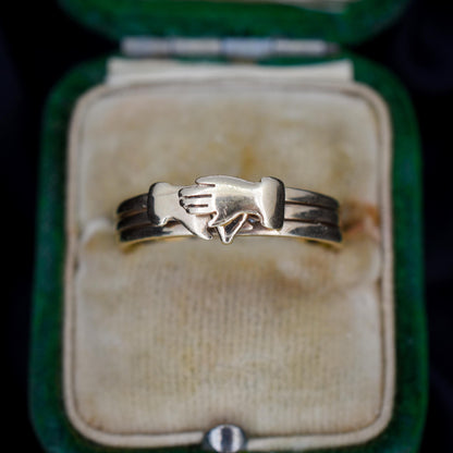 Vintage Love Heart Clasped Hand Fede Gimmel Puzzle 9ct Gold Ring