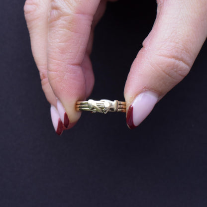 Vintage Love Heart Clasped Hand Fede Gimmel Puzzle 9ct Gold Ring
