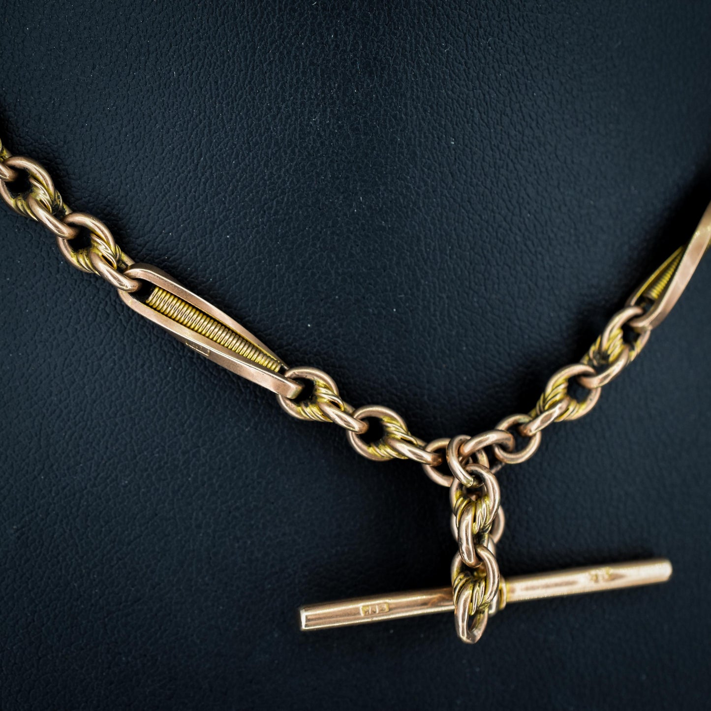 Antique 14.5" 9ct Gold Fetter Knot Link Double Albert Watch Chain Necklace