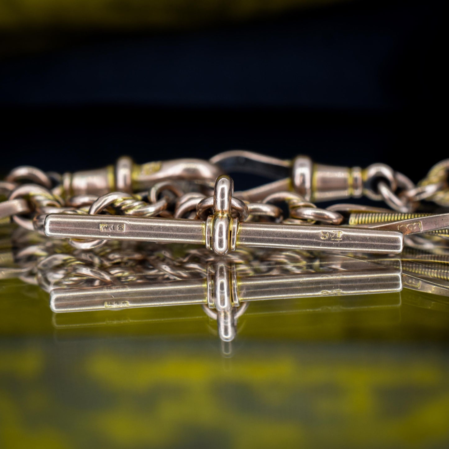 Antique 14.5" 9ct Gold Fetter Knot Link Double Albert Watch Chain Necklace