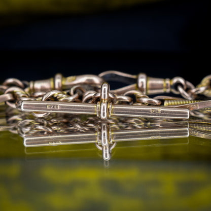 Antique 14.5" 9ct Gold Fetter Knot Link Double Albert Watch Chain Necklace