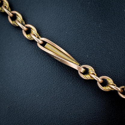Antique 14.5" 9ct Gold Fetter Knot Link Double Albert Watch Chain Necklace